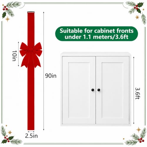 9 Pcs Christmas Red Velvet Cabinet Bows with Adjustable Ribbons - Holiday Kitchen Decor