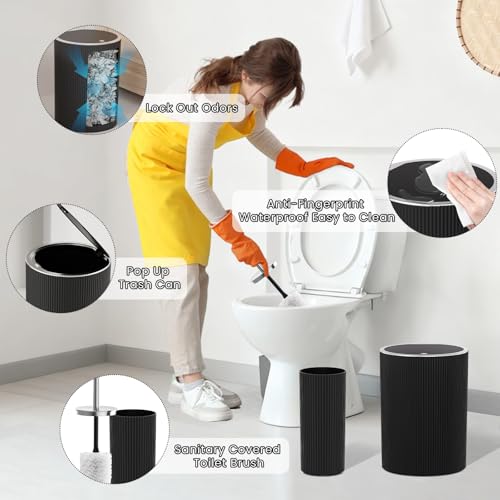 25-Piece Black Bathroom Accessory Set with Trash Can and Shower Curtain
