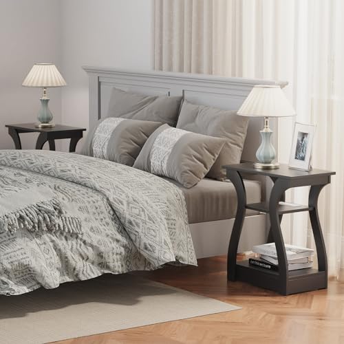 3-Tier End Tables Set of 2 with Charging Station, USB Ports & Outlets