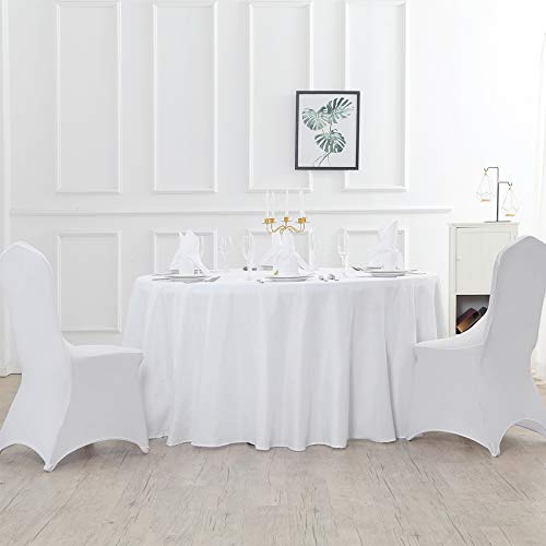 120-Inch Round Polyester Tablecloth, Washable White Table Cover for Events