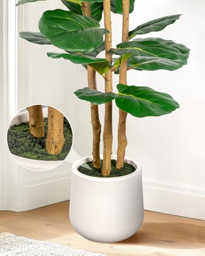 5ft Artificial Fiddle Leaf Fig Tree in White Planter - Lifelike Indoor Decor