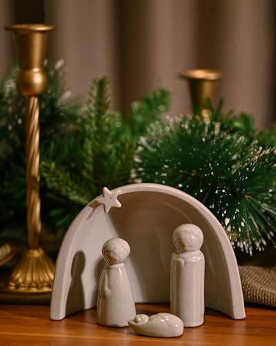 4-Piece Porcelain Nativity Scene Set - Modern Ceramic Christmas Table Decor