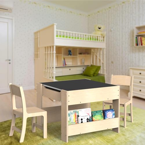 4-in-1 Kids Wooden Activity Desk and Chair Set with Storage
