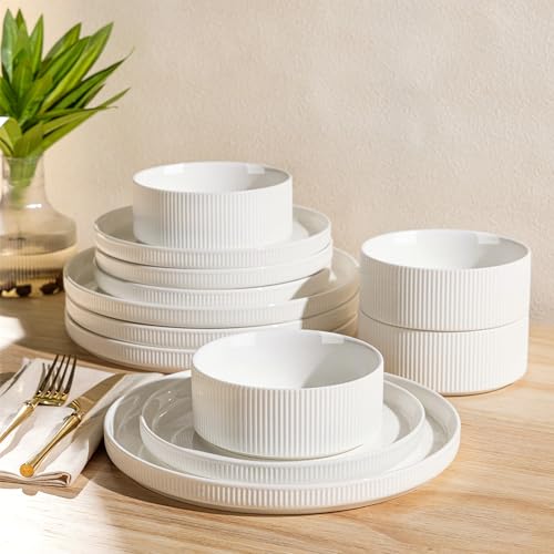 TheTerra Ceramic Dinnerware Set for 4 - 12-Piece Bright White, 10.25" Plates