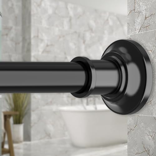 Adjustable Heavy Duty Tension Curtain Rod 30 to 120 Inch, Black No-Drill Rod