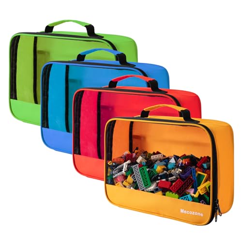 4-Piece Toy Storage Bag Set with Clear PVC Window for Building Bricks