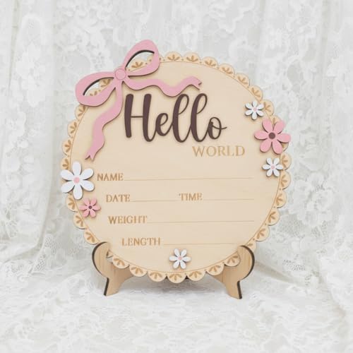 Wooden Baby Birth Announcement Sign with Floral Design