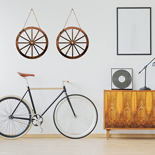 12-Inch Wooden Wagon Wheel Decor - Rustic Wall Art for Home and Party, 2 Pack