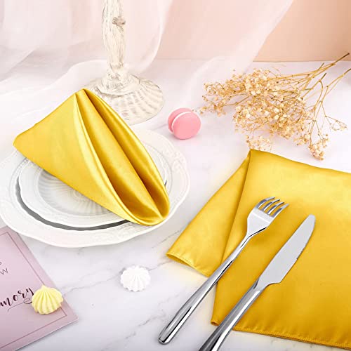 16-Pack Yellow Satin Napkins - 20x20 Inch Square Fabric Table Linens