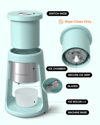 CROWNFUL Blue Electric Shaved Ice Machine 130W with 2 Cups - Fast & Safe Snow Cone Maker