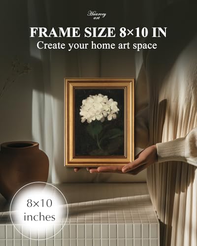 HUARCEY Gold Framed Vintage White Hydrangea Canvas Wall Art 8x10