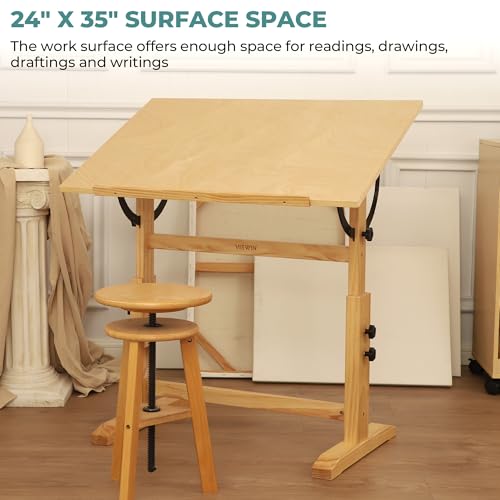 Adjustable Pine Wood Drafting Table 24" x 35" - Art & Drawing Desk