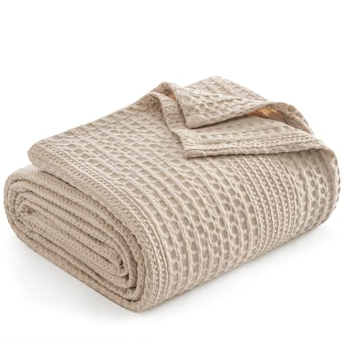 Lightweight Waffle Weave Blanket Queen - Soft, Breathable Tan 90"x90"
