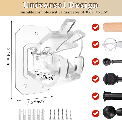 2PCS No Drill Adjustable Curtain Rod Brackets, Adhesive Drape Pole Holders