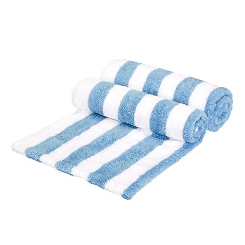 Large 30x60 Cabana Stripe Beach Towels, 100% Cotton, 2-Pack - Sky Blue