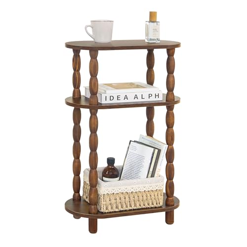 3-Tier Narrow Side Table, Skinny End Table for Small Spaces, Rustic Brown