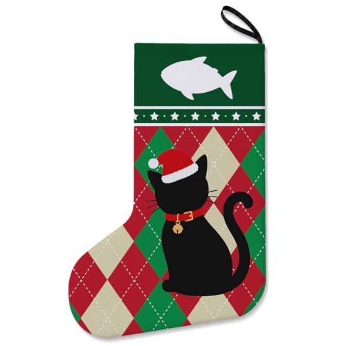 LRyeisahh Black Cat Christmas Stockings, Plaid Linen 17in Xmas 20 Variation