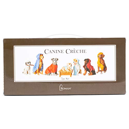 Dog Nativity Scene Christmas Decoration - 7-Piece Resin Figurine Set