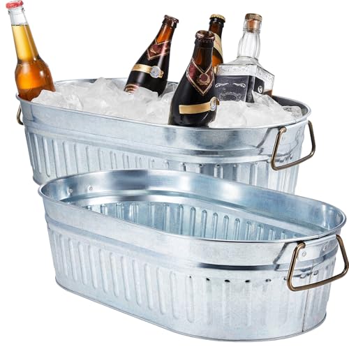 Lallisa 2-Pack Silver Galvanized Metal Drink Buckets 5.3 Gallon Ice Buckets