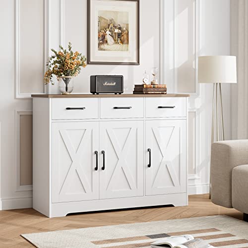 Modern Farmhouse Buffet Cabinet with 3 Drawers and Adjustable Shelves, 42.5"