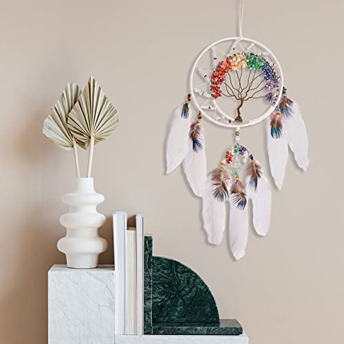 7 Chakras Tree of Life Dream Catcher Wall Decor with Healing Crystals