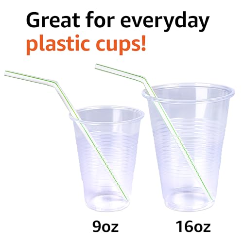 Disposable Striped Plastic Flex Straws - 100 Count, BPA Free, Assorted Colors - Large Pack