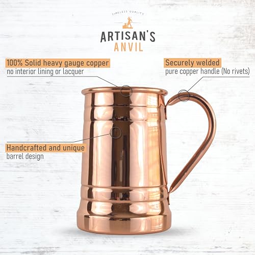 18oz Pure Copper Beer Mug, Handcrafted Unlined Moscow Mule Tankard