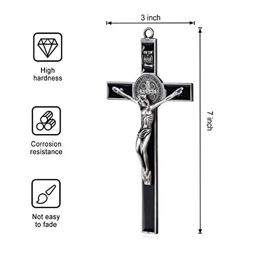 7-Inch St. Benedict Crucifix Wall Cross - Black Enamel Metal Wall Art