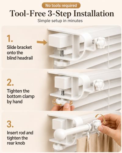 No-Drill Curtain Rod Brackets for Blind Headrails, 3 Pack