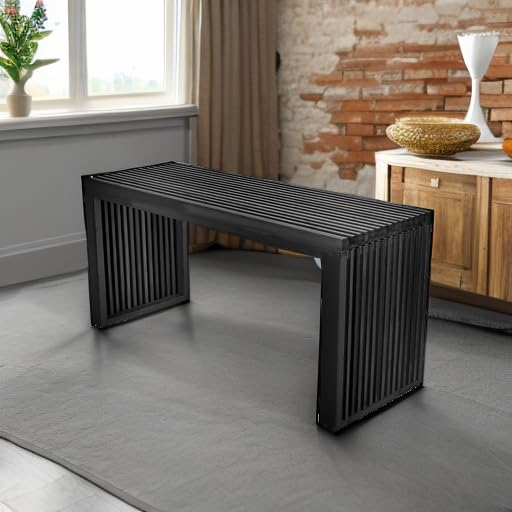 35-Inch Bamboo Entryway Shoe Rack Bench - Slatted Wooden Storage Bench
