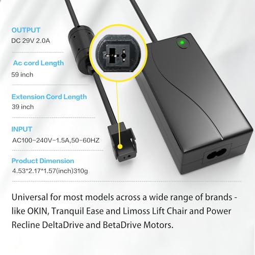 29V 2A Power Recliner Adapter, 2-Pin AC/DC Transformer for Electric Sofa