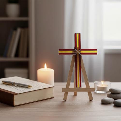 Hanabrook Handcrafted Stained Glass Suncatcher - Religious Cross Decor 11in