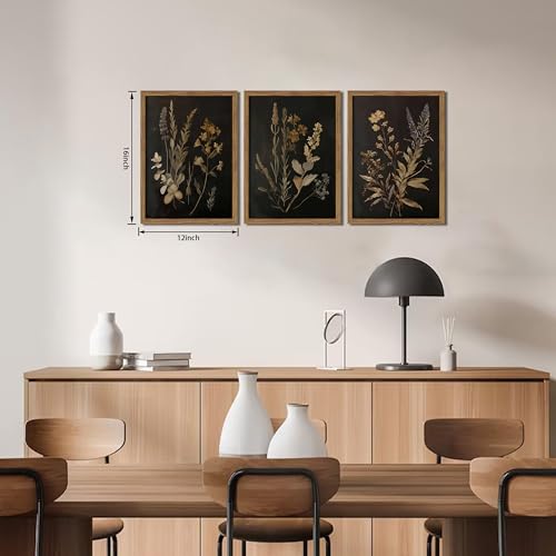 Dark Botanical Wall Art Set of 3 Framed Moody Floral Prints 12x16