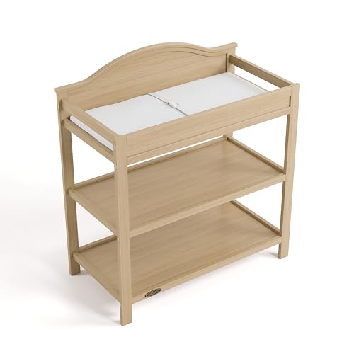 Wooden Baby Changing Table with Storage Shelves and Pad, Driftwood