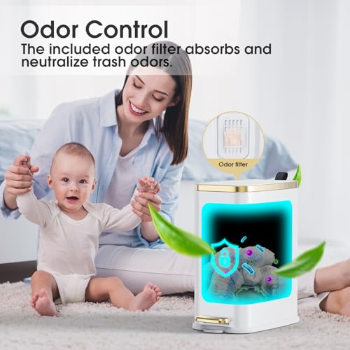 Slim Stainless Steel Bathroom Trash Can with Soft Close Lid - 5L / 1.3 Gal