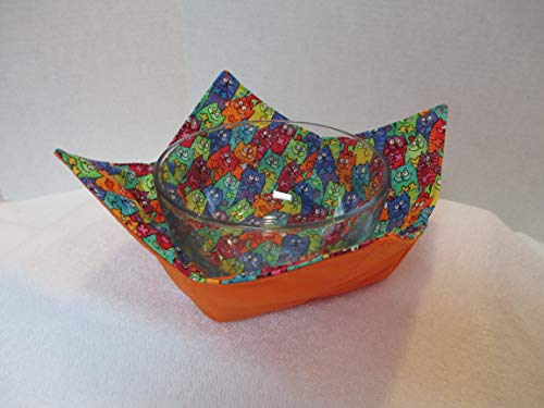 Reversible Quilted Microwave Bowl Cozy - 100% Cotton Tie Dye Cat Print