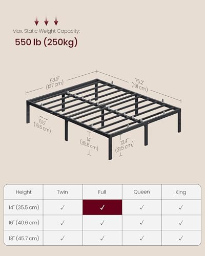 VASAGLE Full Metal Bed Frame 14 Inch Heavy Duty Platform Bed with Storage