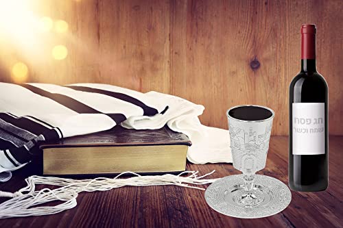 Silver-Plated Jerusalem Kiddush Cup with Leg for Shabbat and Havdalah