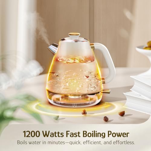 Retro Electric Kettle 1.7L Stainless Steel with Temperature Dial, Pearl White