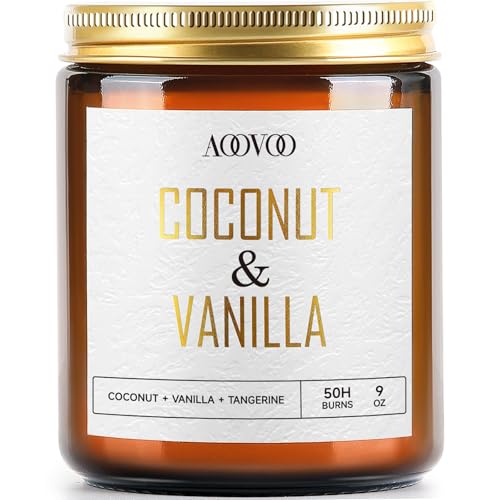 Coconut Vanilla Scented Soy Candle - 9 oz Natural Aromatherapy Jar Candle