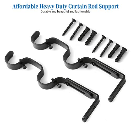Heavy Duty Adjustable Double Curtain Rod Brackets for 1 Inch Rods, 2 Pack