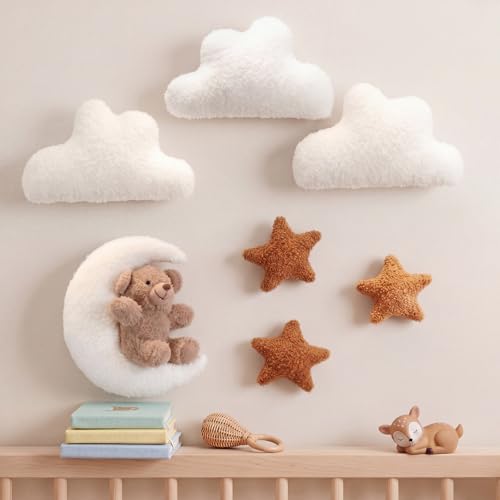 7-Piece Teddy Bear Nursery Wall Decor Set - Moon, Clouds, and Stars