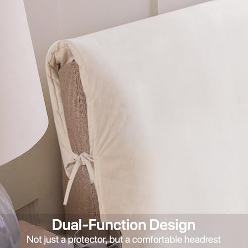 Soft Upholstered Headboard Cover with Tie Straps - 71x28in, Beige