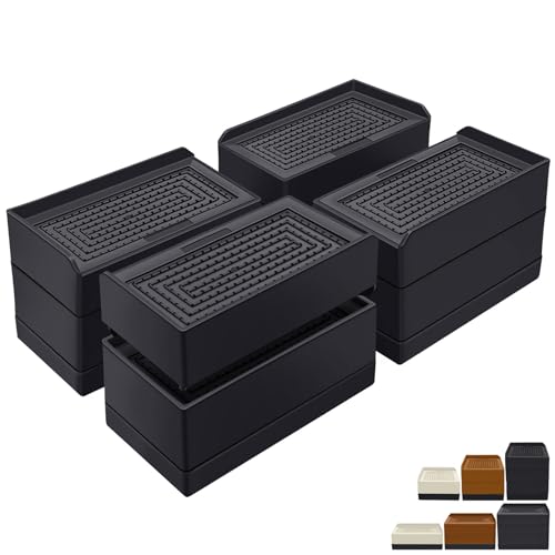 Heavy Duty Adjustable Bed Risers - 3 Inch Furniture Lifts (4 Pack, Black)