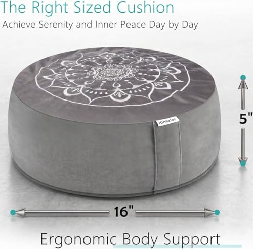 Large Velvet Meditation Cushion with Buckwheat Hulls for Yoga and Floor Seating