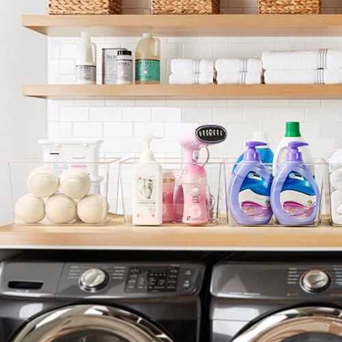 Clear Plastic Storage Bins with Handles 4-Pack Extra Large 11x11 Cube Organizer for Pantry and Closet