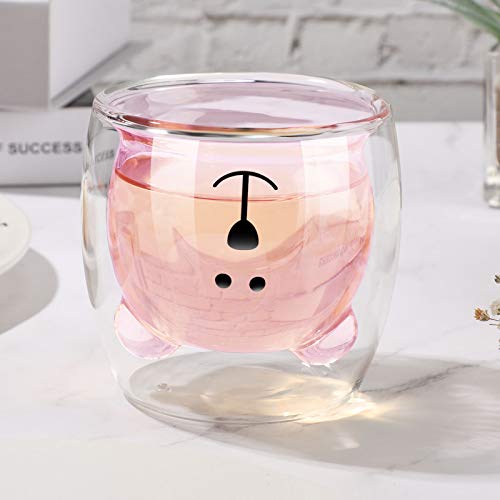 Patelai Pink Bear Double Wall Glass Mug 200ml Milk Tea Coffee Cup Gift