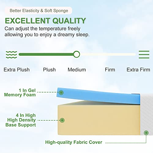 FDW 5 Inch Twin Gel Memory Foam Mattress Medium Firm Bed in a Box