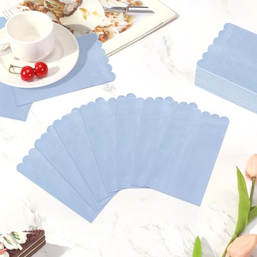 36 Pcs Light Blue Paper Napkins with Scalloped Trim - 2-Ply Guest Napkins