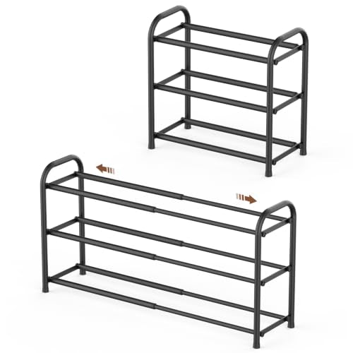 Expandable 3-Tier Metal Shoe Rack - Adjustable Entryway Shoe Organizer